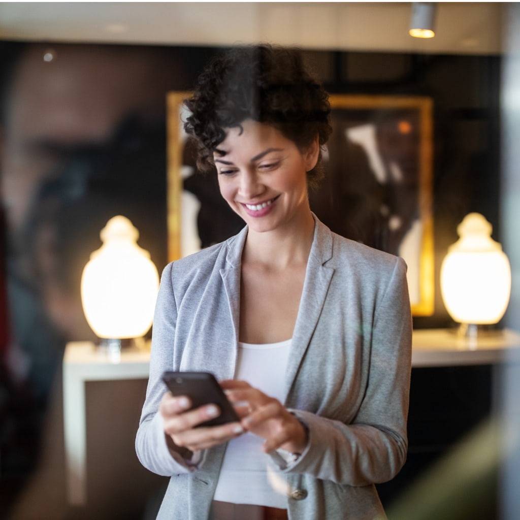 woman happy on phone