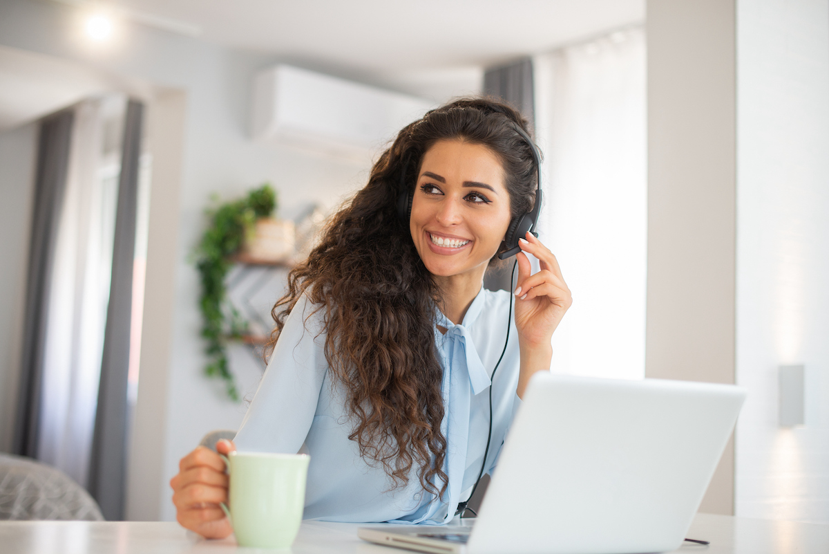 a domestic call center agent working at their computer