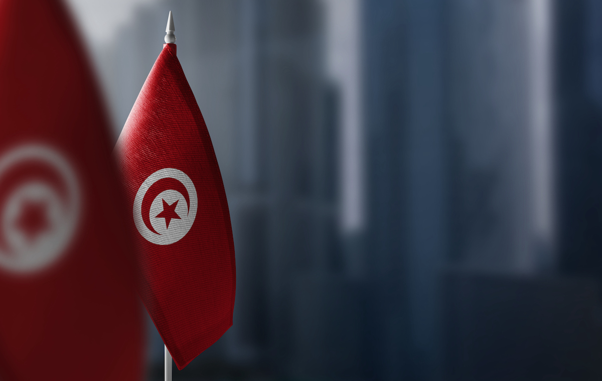 Tunisia flags inside of a Tunisian call center