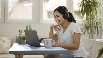 a call center agent working from their home as part of a company with a good call center culture