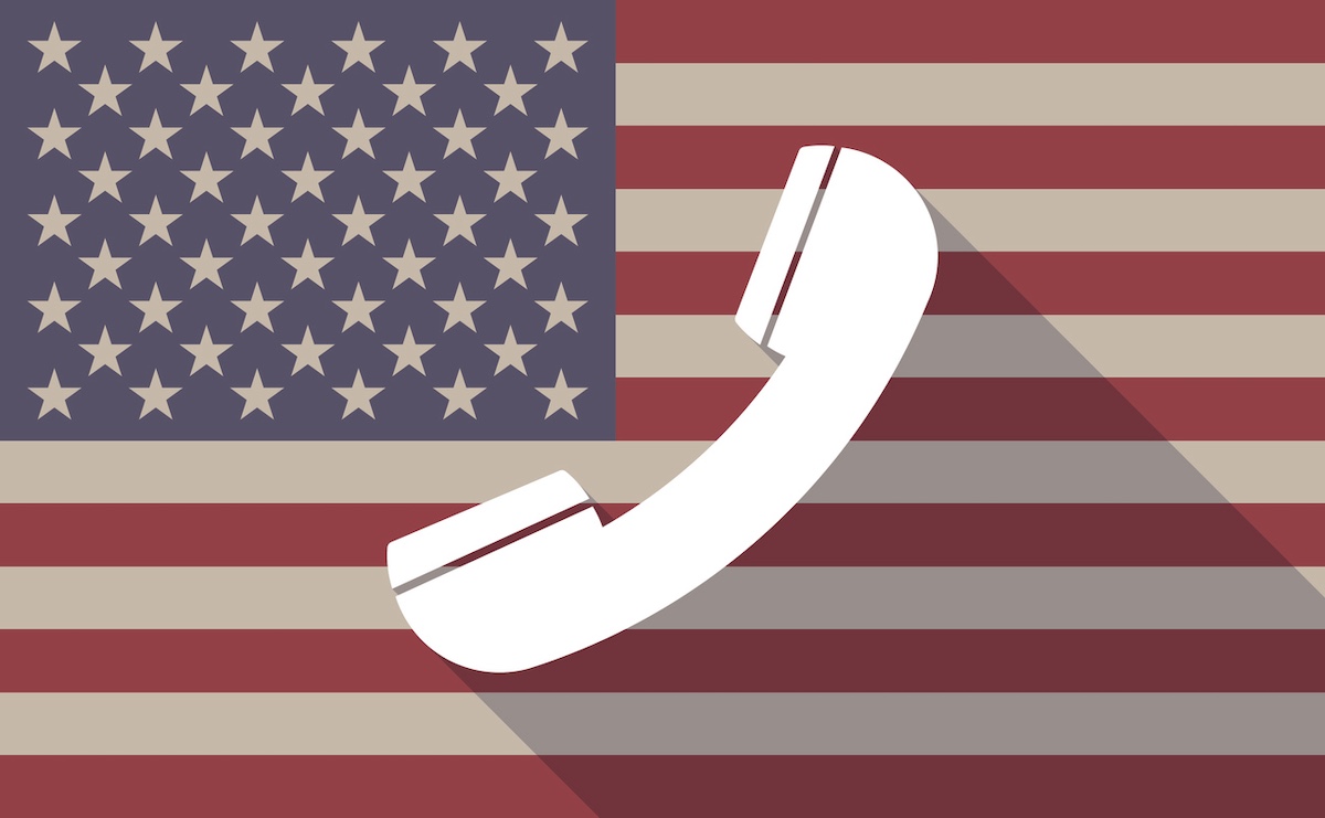 an American flag with a telephone icon overlay - representing a US call center