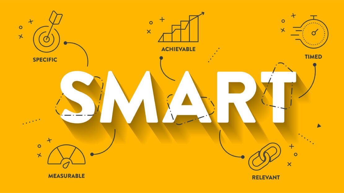 A visualization of the SMART goal-setting framework, which shows that effective goals need to be Specific, Measurable, Achievable, Relevant, and Timed.