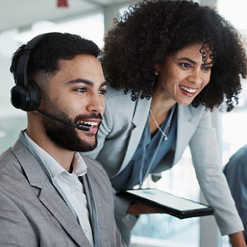 Call center manager smiling