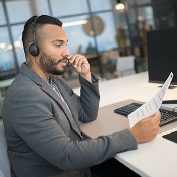 a call center outsourcing agent reading a script